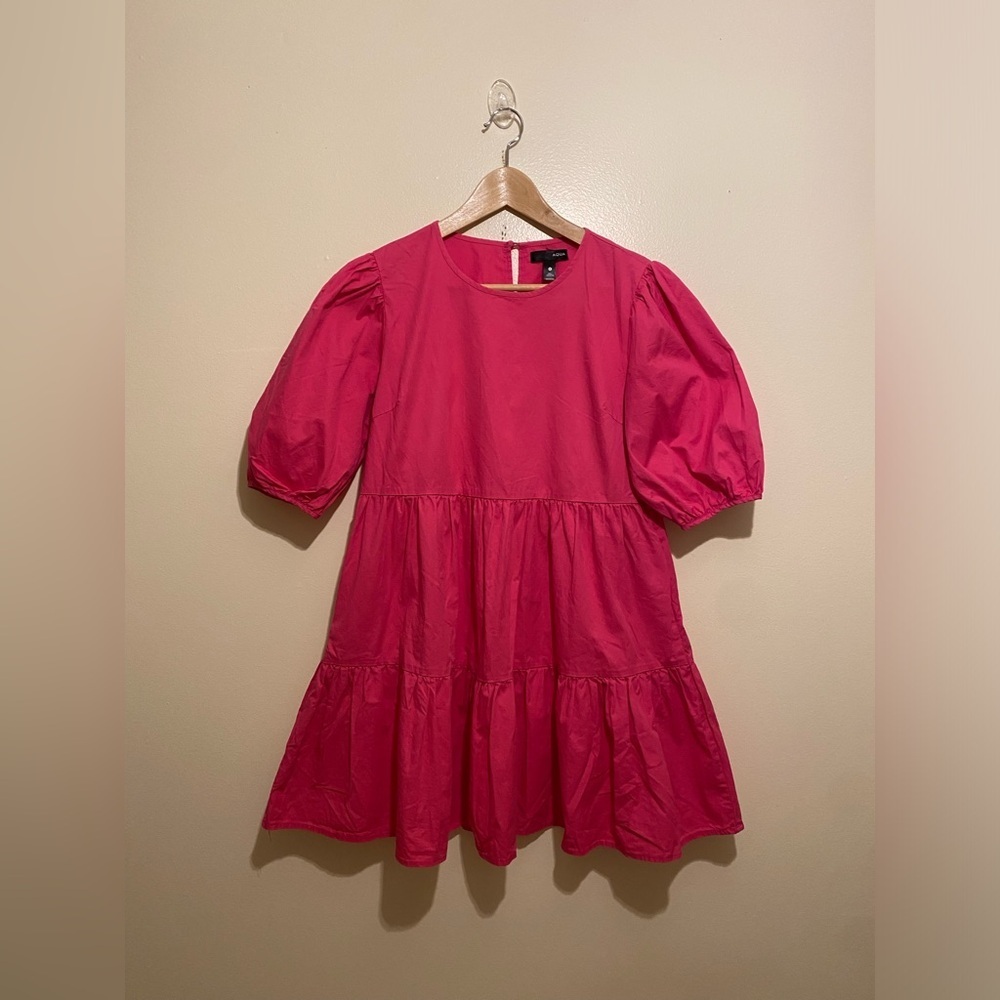 Aqua Bright Pink Puff Sleeve Dress with pockets. Size S